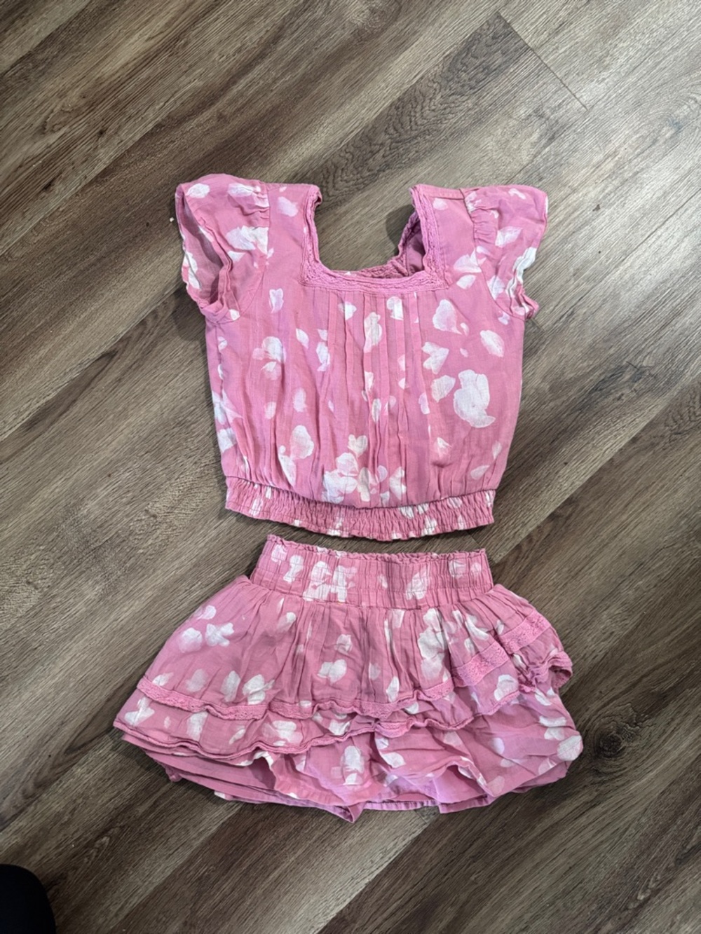 Abercrombie kids Pink Floral Two-Piece Crop Top & Skirt Set